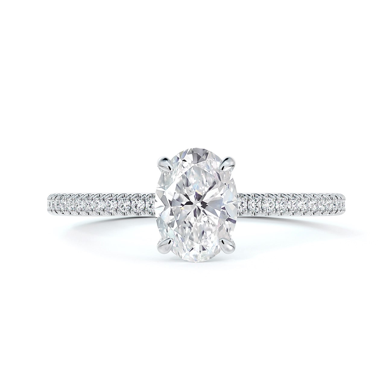 Forevermark Platinum Engagement Ring With One 1.00Ct Forevermark Oval J SI1 Center Diamond And 52=0.35Tw Round Brilliant G/H SI2 Diamonds