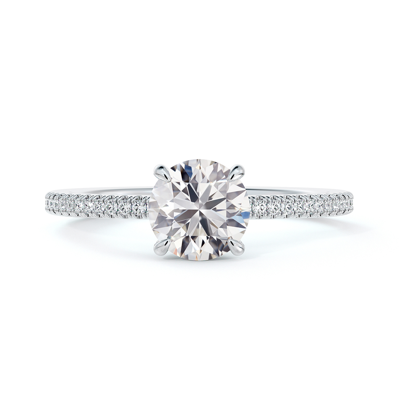 Forevermark Platinum  Engagement Ring With One  0.70Ct Forevermark Round H SI2 Center Diamond And 48=0.13Tw Round G/H SI2 Diamonds