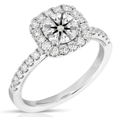 14 Karat White Gold Engagement With One 1.00Ct Round Diamond And 30=0.49Tw Round Diamonds