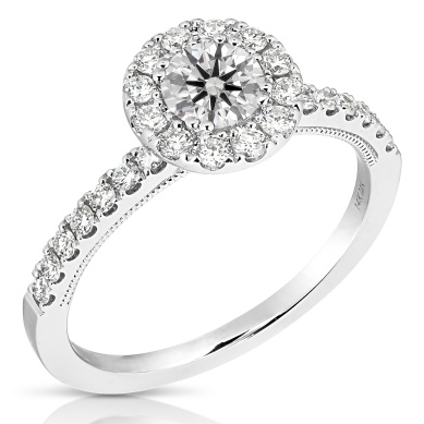 14 Karat White Gold Engagement Ring With One 0.50Ct Round Diamond And 26=0.42Tw Round Diamonds