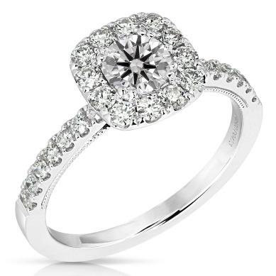 14 Karat White Gold 0.50 Ct Round Brilliant Cut Diamond Halo 0.45 Ct Engagement Ring