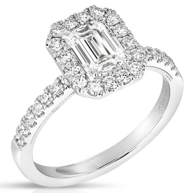 14 Karat White Gold Engagement Ring With One 1.15 Ct Emerald Diamond And 32=0.48Tw Round Diamonds