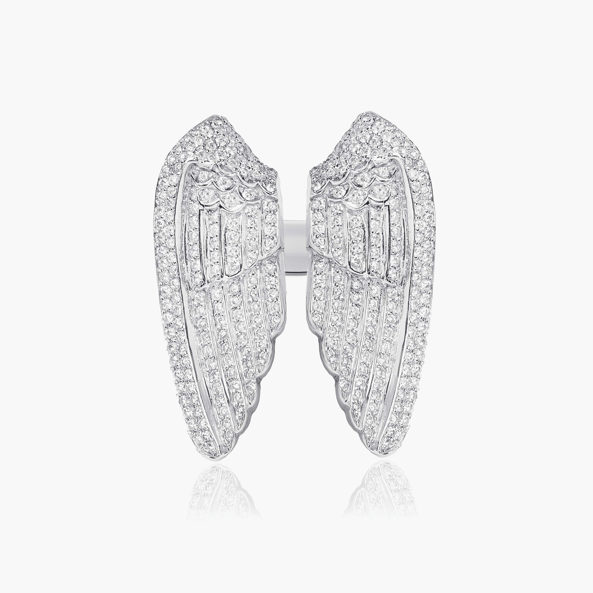 Jason Of Beverly Hills 14 Karat White Gold Arch Angel Diamond Wings Ring 2.90 Ct