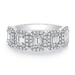 14 Karat White Gold Emerald Cut Diamond Halo Band 0.97 ct