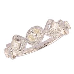 14 Karat Yellow Gold Oval, Baguette And Round Brilliant Diamond Halo 0.82 Ct Ring