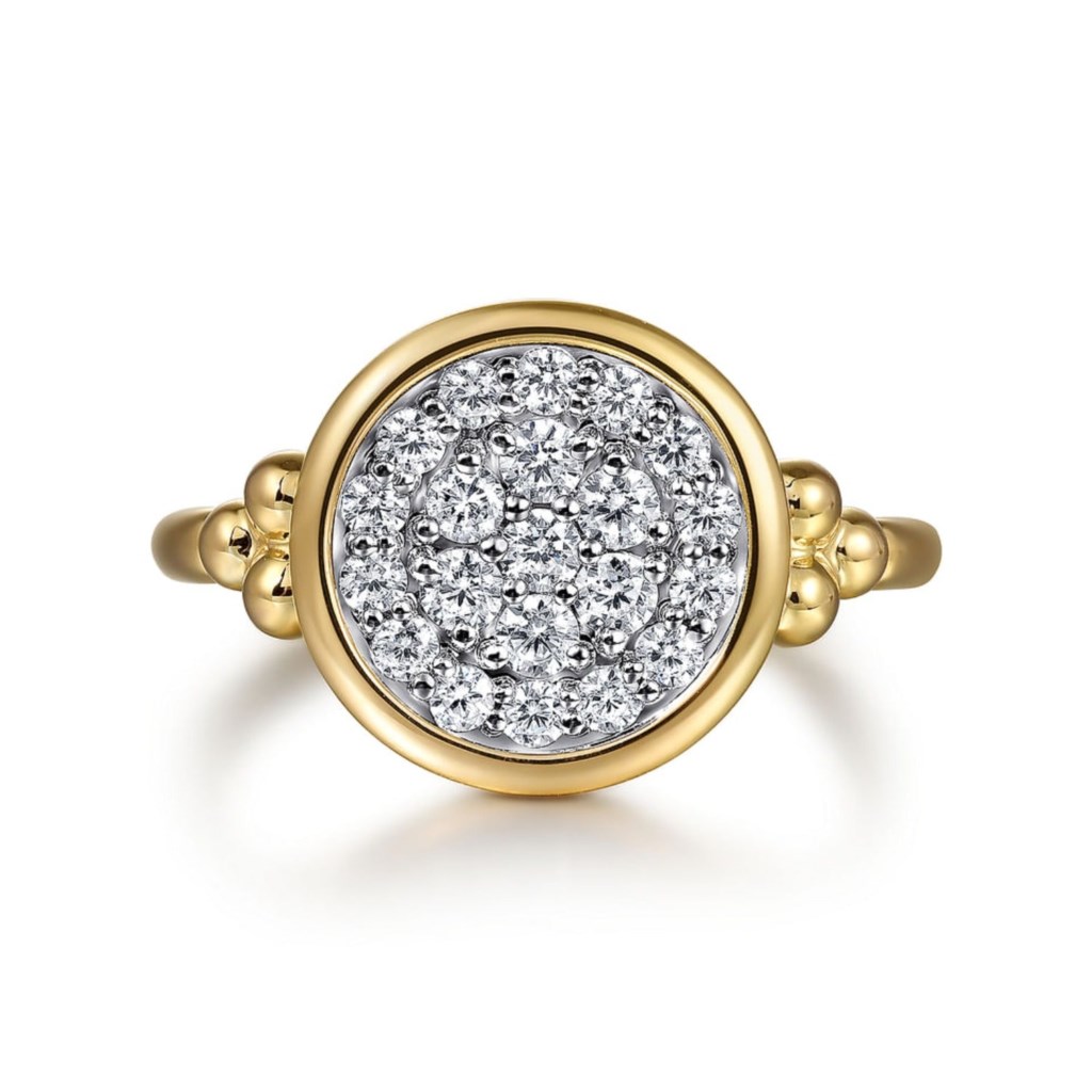 Gabriel & Co14 Karat White and Yellow Gold Diamond Pave Bujukan Ladies Ring 0.49 Total Diamond Weight