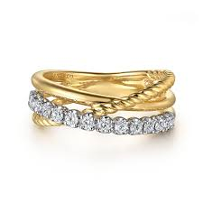 Gabriel & Co14K White and Yellow Gold Diamond And Rope Criss Cross Ladies Ring 0.35ctw