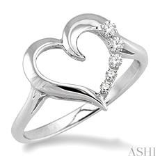 Sterling Silver Open Heart Diamond Ring 0.03 Ct