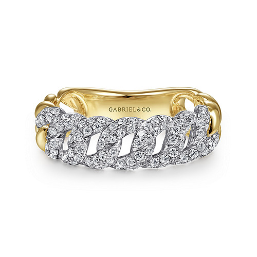 Gabriel & Co14K White-Yellow Gold Diamond Links Ring 0.55  Total Diamond Weight