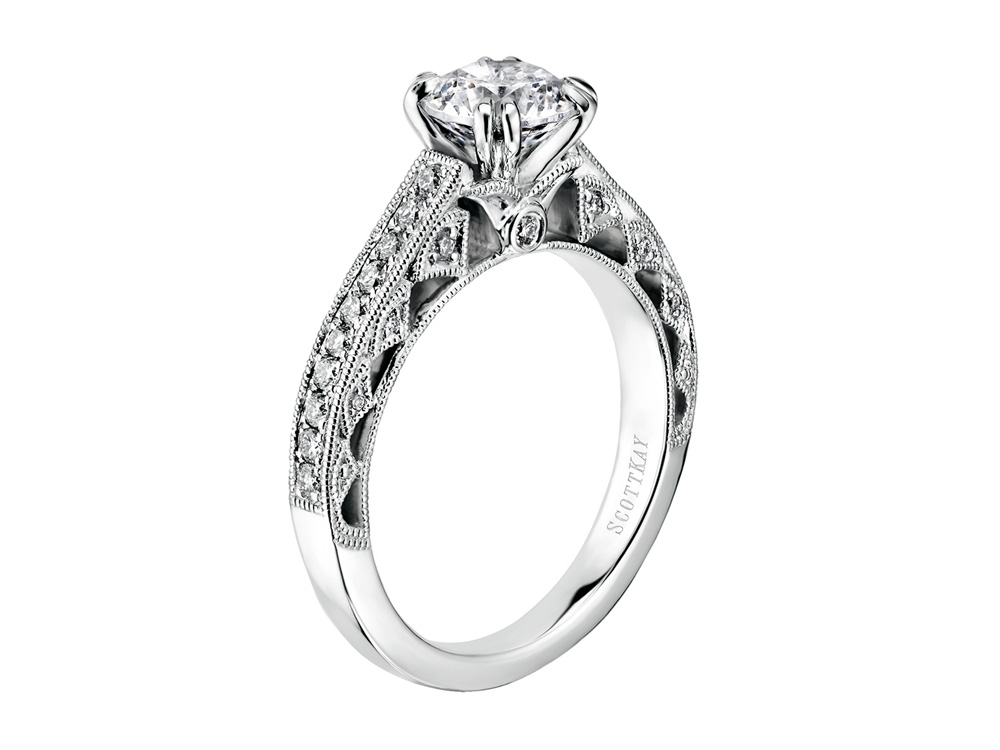 Scott Kay: 14K White Gold .29Ctw Semi Mount Ring