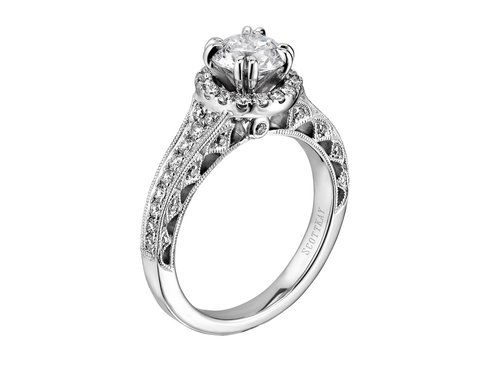 Scott Kay: 14K White Gold .28Ctw Round Diamonds Semi Mount Ring