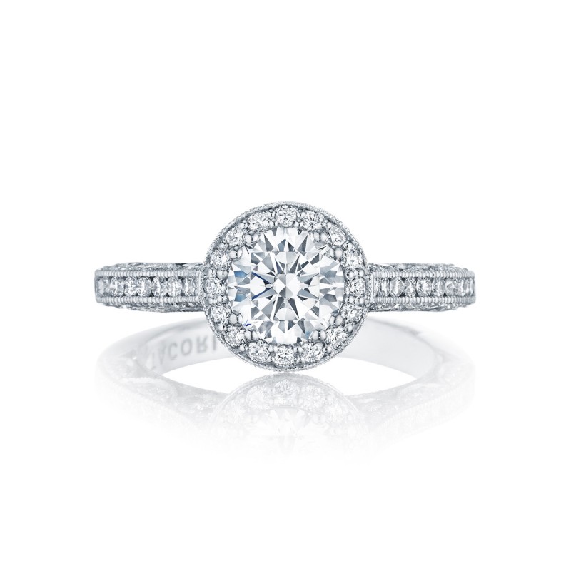 Tacori 18 Karat White Gold Classic Crescent Semi-Mount Engagement Ring With 0.80 Total Diamond Weight