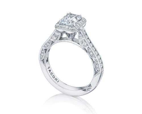 Tacori 18 Karat White Gold Classic Crescent Semi-Mount Engagement Ring With 0.69 Total Diamond Weight