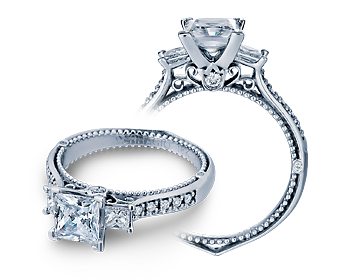 Verragio 18 Karat White Gold Venetian Semi-Moun Engagementt Ring With Princess And Round Diamond 0.50  Total Diamond Weight