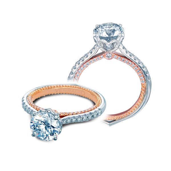 Verragio 18 Karat White/Rose Gold Couture Semi-Mount Engagement Ring With 0.50  Total Diamond Weight