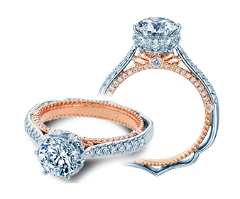 Verragio 18 Karat White/Rose Gold Venetian Semi-Mount Engagement Ring With 0.55  Total Diamond Weight