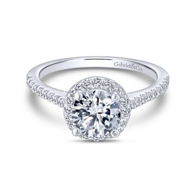 Gabriel & Co 14 Karat Round Halo Diamond Semi-Mount Engagement Ring 0.28 Total Diamond Weight