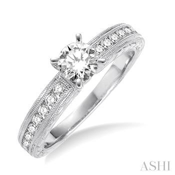 14 Karat White Gold  Semi-Mount Ring With 16=0.38Tw Round Diamonds