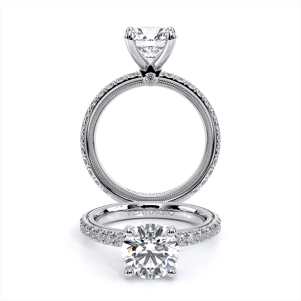 Verragio 14 Karat White Gold Tradition Round Brilliant Cut Semi-Mount Engagement Ring 0.64 Total Diamond Weight