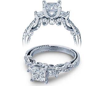 Verragio 18 Karat White Gold Insignia Princess Cut Diamond Semi-Mount Engagement Ring 0.57 Total Diamond Weight