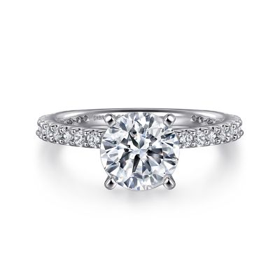 Gabriel & Co 14 Karat White Gold Diamond Classic Straight Semi-Mount Engagement Ring With  0.37 Total Diamond Weight