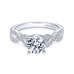 Gabriel & Co14 Karat White Gold Diamond Twisted Semi-Mount Engagement Ring 0.37 Total Diamond Weight