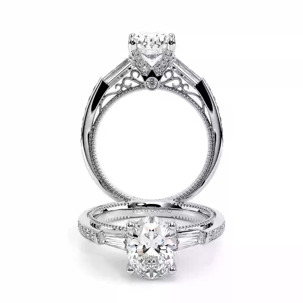 Verragio 18 Karat White Gold Venetian Baguette And Round Semi-Mount Engagement  0.70 Total Diamond Weight