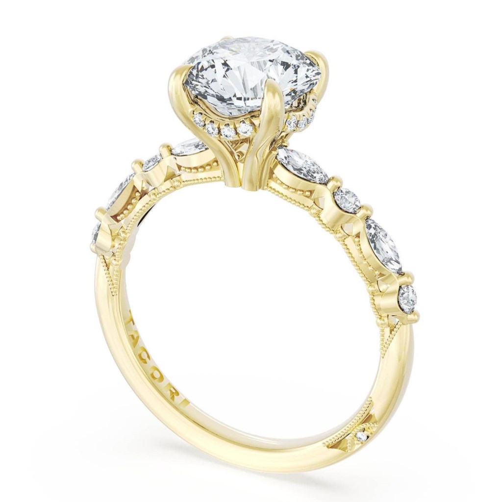 Tacori 18 Karat Yellow Gold Sculpted Crescent Single Prong Diamond Semi-Mount 0.47 Ct