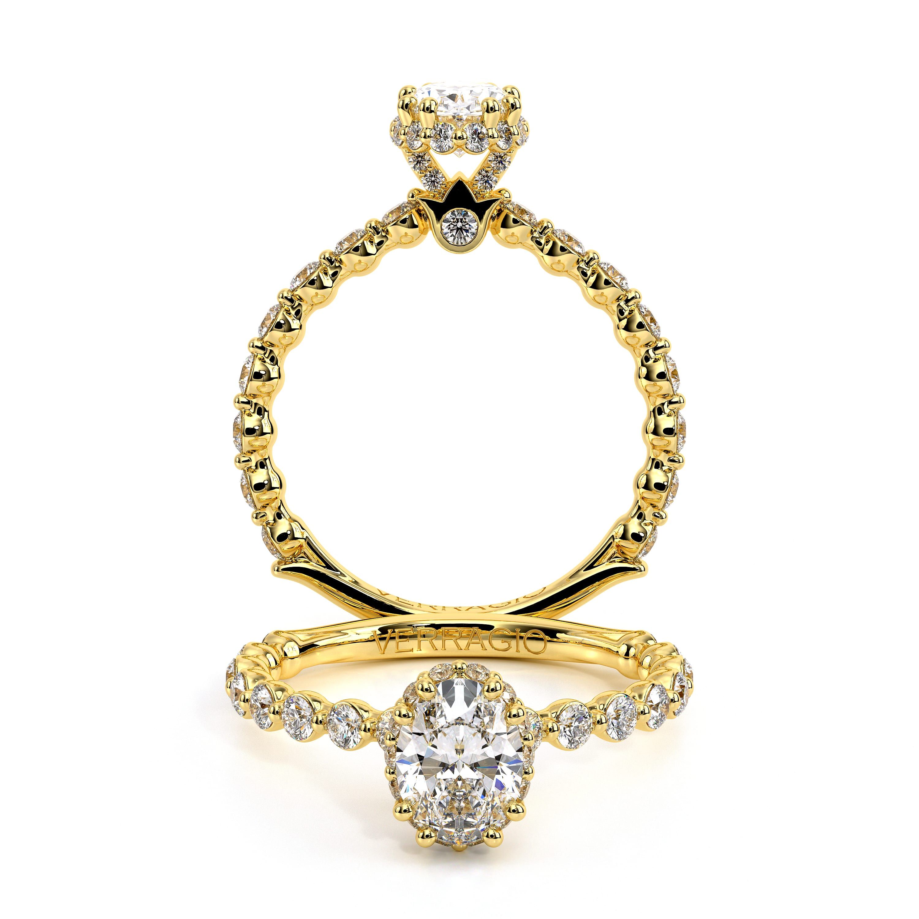 Verragio 14 Karat Yellow Gold Renaissance Oval Diamond Halo Semi Mount 0.68 Ct