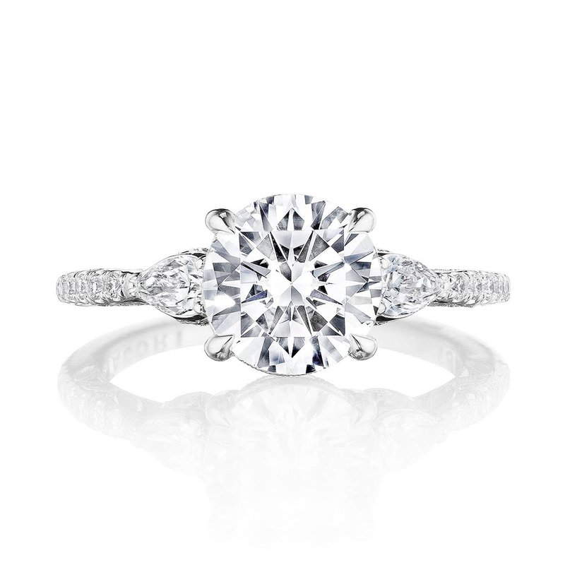 Tacori 18 Karat White Gold Dantela 3-Stone Semi-Mount Engagement Ring 0.42 Total Diamond Weight