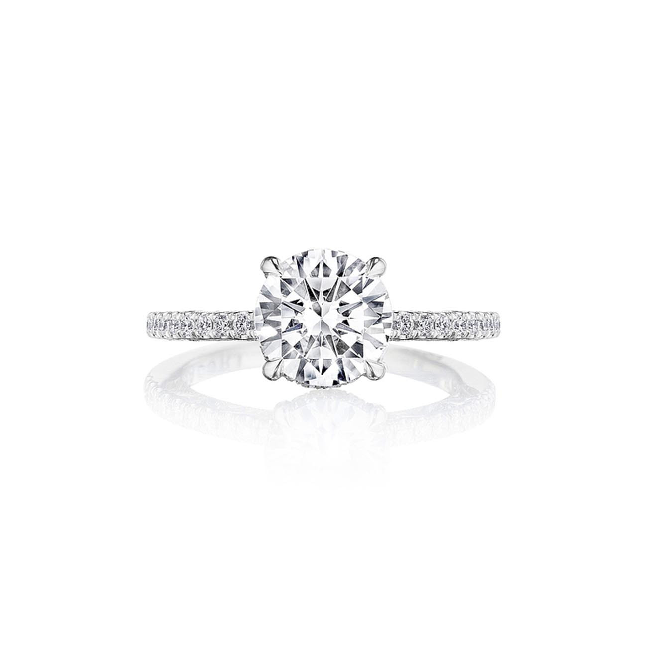 Tacori 18 Karat White Gold Dantela Hidden Bloom Semi-Mount Engagement Ring 0.24 Total Diamond Weight