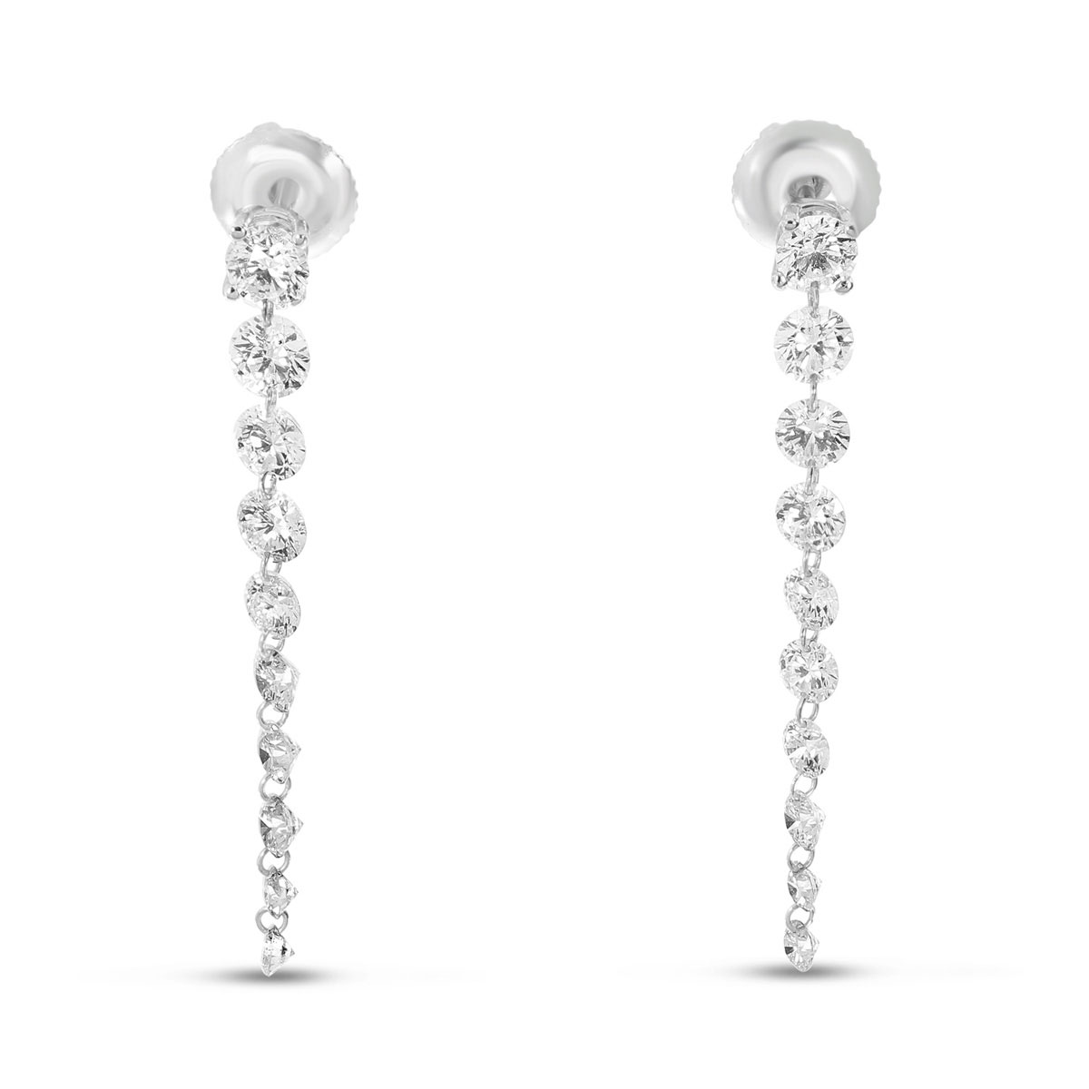 Brevani 14 karat white gold pierced diamond graduated drop earrings 2.00ctw