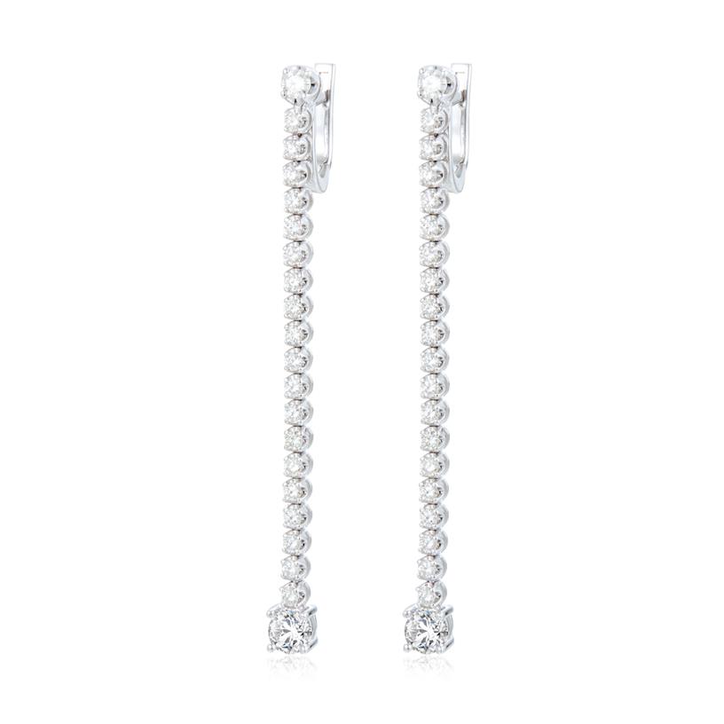 14 Karat White Gold Long Dangle Earrings With 42=1.75tw Round Diamonds