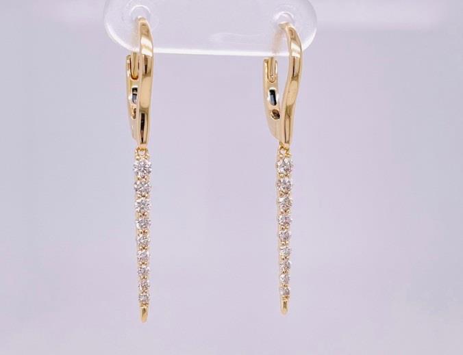 14 Karat Yellow Gold Spike Earrings on Leverbacks With 18=0.40Tw Round  Diamonds