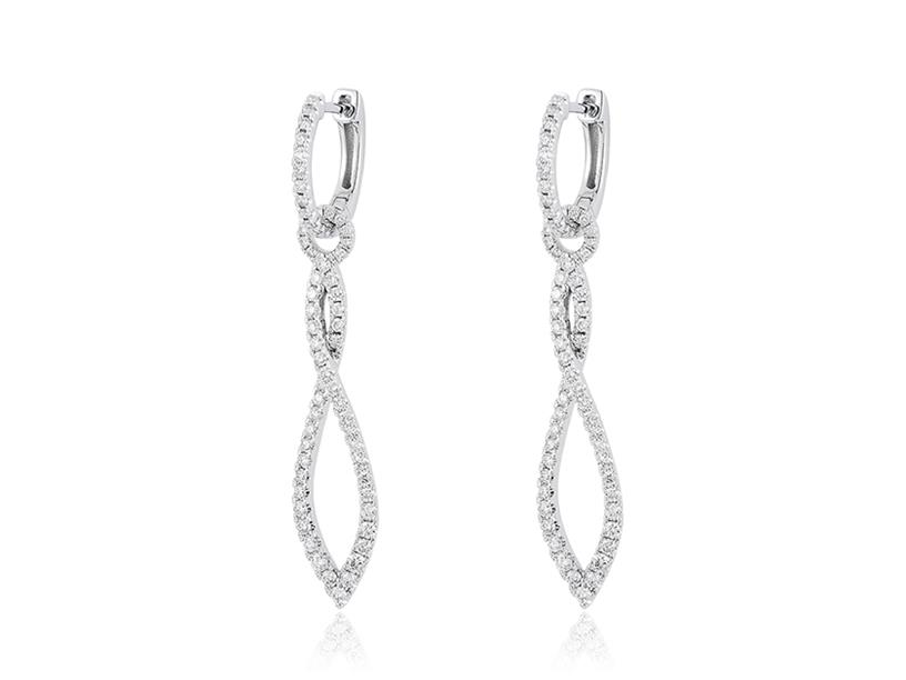 14 Karat White Gold Oval Dangle Earrings With 1.22tw Round Diamonds