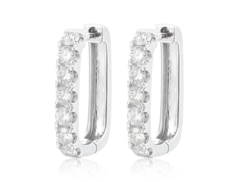 Platinum Medium Square Hoop Earrings With 14=1.40Tw Round Diamonds