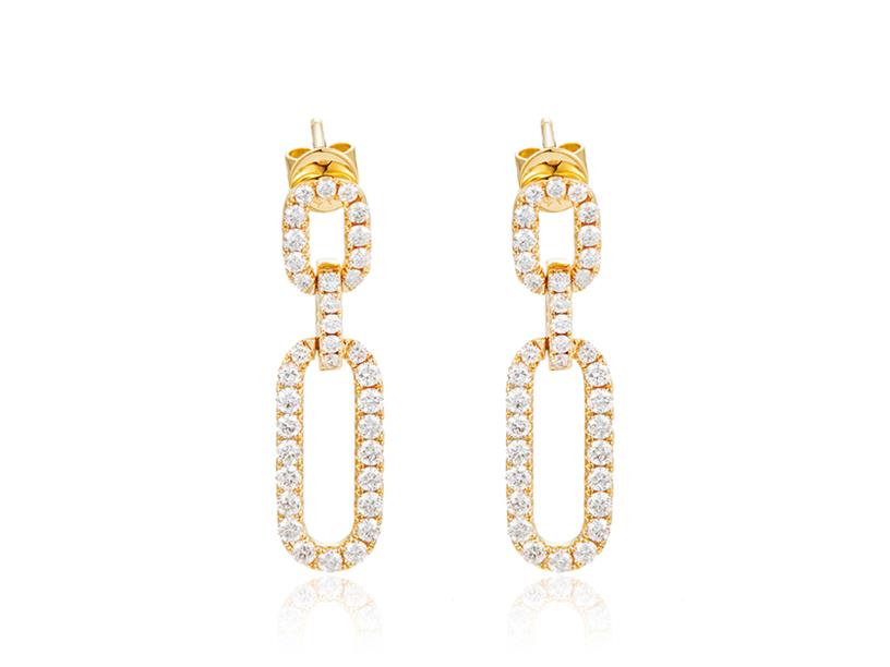 14 Karat Yellow Gold Double Link Dangle Earrings With 1.00Tw Round Diamonds