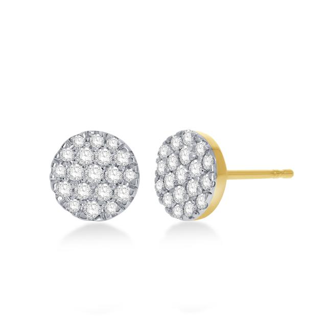 14 Karat Yellow Gold Cluster Stud Earrings With 0.71Tw Round  Diamonds