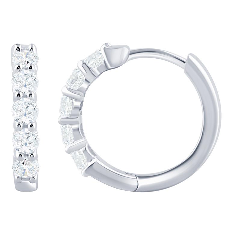 14 Karat White Gold  Huggie Hoop Earrings 10=1.12tw Round Brilliant-Cut Diamonds