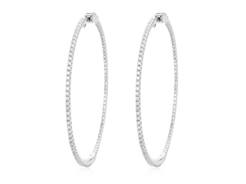 Platinum Medium Inside/Outside Hoop Earrings With 1.46Tw Round & Single-Cut Diamonds