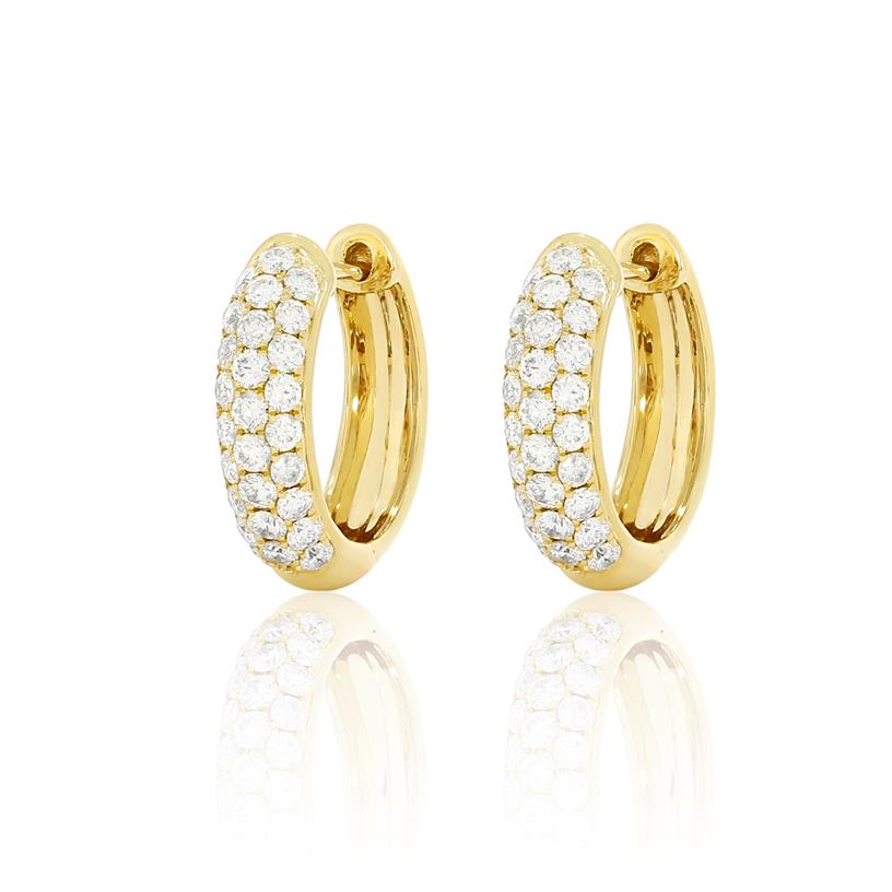 14 Karat Yellow Gold 14 Karat Pave` Set Small Hoop Earrings With 1.04Tw Round  Diamonds