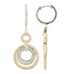 14 Karat Yellow & White Dangle Circle Earrings With 1.47Tw Round Brilliant Diamonds