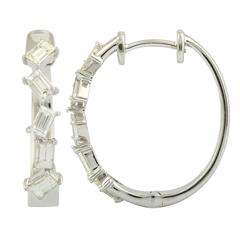 14 Karat White Gold 14 Karat Medium Asymmetrical Hoop Earrings 10=1.78tw Baguette Diamonds