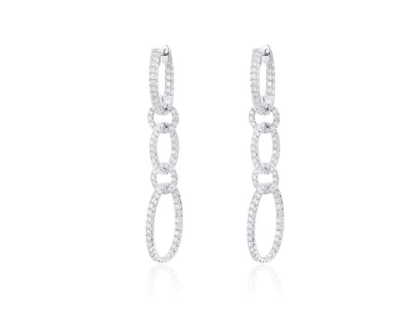 14 Karat White Gold Dangle Earrings With 2.19tw Round Diamonds