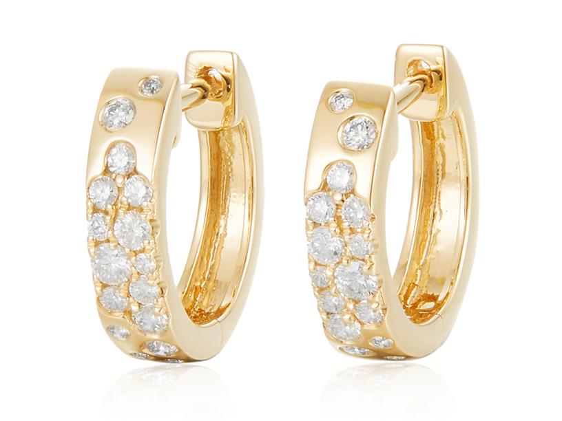 14 Karat Yellow Gold Small Scattered Hoop Earrings With 0.31Tw Round Diamonds