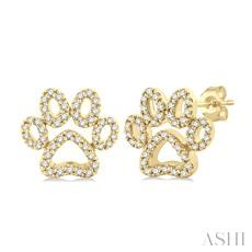 10 Karat Yellow Gold Single Cut Diamond Dog Paw Earrings 0.25 Ct