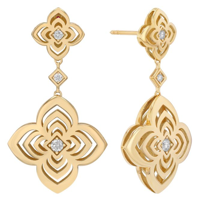 Roberto Coin 18 Karat Yellow Gold Palazzo Ducale Drop Earrings With Diamonds 0.15 Ct