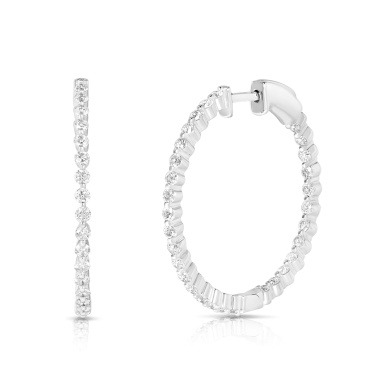 14 Karat White Gold Large Shared Prong Set Inside Out Diamond Hoops 1.52 ct