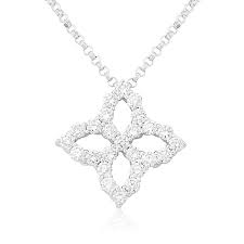 Roberto Coin 18K White Gold Princess Flower Diamond Outline Medium Necklace
With 25 Round G/H Si1 Diamonds At 0.50Tw 
Length: 16-17.5