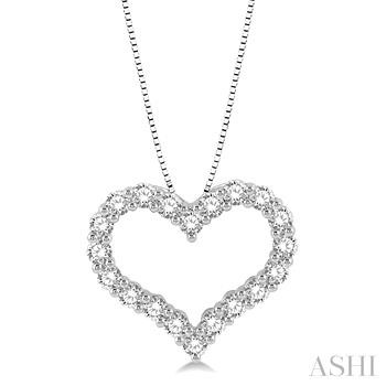 14 Karat White Gold Heart Pendant With 1.50Tw Round Diamonds On 18